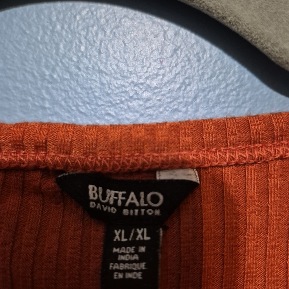 Buffalo David Bitton Bright Orange Ribbed Button-Front Long Sleeve Top - Picture 3 of 5